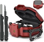 RFUNGUANGO Compatible with Samsung Galaxy Buds 2 Pro/Buds Pro/Buds Live/Buds 2 Case Cover/Galaxy Buds FE (2023, Military Carbon Fiber case with Keychain/Zipper/(Anti-Drop Lock),Red