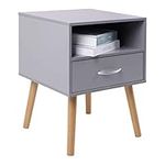 Jooli H Wood Bedside Table Cabinet Storage Nightstands 1 Drawer with Metal Handle, 42 x 40 x 56 cm, Grey