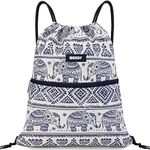 Drawstring Backpack String Bag Sackpack Cinch Water Resistant Nylon for Gym Shopping Sport Yoga by WANDF (Elephant)