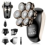 Detachable Head Shavers, SHPAVVER 5-in-1 Electric Razor IPX7 Waterproof for Bald Men, Wet/Dry LED Display Rechargeable 7D Rotary Shaver Grooming Kit with Type-C Charge (A)