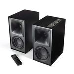 Klipsch The Fives Powered Bookshelf Speakers – Matte Black Finish with HDMI-ARC, Acoustic Horn-Loaded Technology, Dynamic Bass Equalization, and 192kHz/24-bit High-Resolution Audio