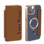 YEYABOA Custom Phone Case with Your Photo Name- Card Holders,Wireless Charging- Personalized Flip Phone Case for iPhone 14 15 13 12 Plus Pro Max, Great Gift Idea for Girlfriend Boyfriend (Brown)