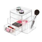 iDesign Clarity Cosmetic Organizer for Vanity Cabinet to Hold Makeup, Brushes, Beauty Products - 3 Drawers and Caddy, Clear