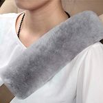 2 Pack Automotive Authentic Sheepskin Car Seat Belt Pads, Soft Shoulder Pad, Neck Cushion Protector, Genuine Natural Merino Wool (Misty Gray)