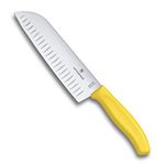 Victorinox Swiss Made Stainless Steel Swiss Classic Santoku Knife, Japanese Style Knife with Fluted Edge, Professional & Household Use, Yellow, 17 Cm | 6.8526.17L8B