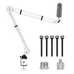 BOMGE Microphone Boom Arm Mic Stand Adjustable Clip Studio Suspension Scissor Arm Mount for Blue Snowball, ICE, Blue Yeti,Radio Broadcasting and Game (white)