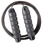 ONEGlobal Premium Skipping Rope for Adults & Kids | Steel Reinforced, Adjustable, Tangle-Free Jump Rope w/High-Speed Bearing & Non-Slip Foam Handle for Workouts, Boxing, Exercises | Black, Ø3.3x300cm