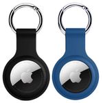 SQUIF Pack of 2 Airtag Case for Airtags Silicone Case Protective Cover for Airtag Case Locator Tracker Anti-Lost Device Keychain Protection Sleeve (Black_Blue)