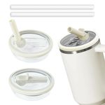 sesameless 2 Pack Cup Lid with Straw for Stanley Replacement,Leakproof Lid with Seal Ring for 40oz Stanley Quencher Accessories,10cm Diameter Transparent Cover for Tumbler Flip Straw Lid (White)