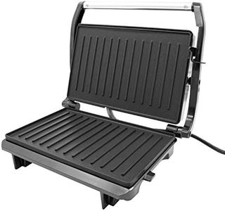 Quest 34340 Panini Press and Grill Sandwich Maker/Compact Stainless Steel Design/Non-Stick Hotplates/Cool Touch Floating Hinge Handle/Automatic Temperature Control