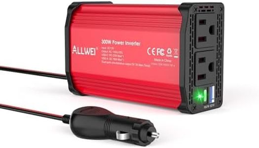 ALLWEI 300W Car Power Inverter with 65W USB-C and 3.0 USB Port - DC 12V to 110V AC Power inverters for Vehicles Converter Fast Charging Ports Car Charger Adapter (Red)