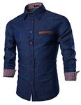 COOFANDY Men's Button Front Work Denim Shirts Casual Long Sleeve Relaxed Fit Shirts Dark Blue