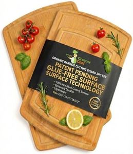 Bamboo Cutting Boards for Kitchen with Glue-Free Surface and Lifetime Replacements – Organic Wooden Chopping Board with Juice Grooves for Carving & Serving, Non Toxic & Durable by Greener Chef