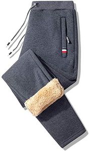 Flygo Men's Warm Fleece Pants Sherpa Lined Active Running Camping Sweatpants (Medium, #2 Dark Grey)