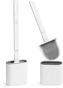 Toilet Brush, 2 Pack Bathroom Silicone Toilet Brushes and Holder Sets with No-Slip Long Plastic Handle and Soft Flexible Bristles, Toilet Brushes with holders and Base for Anti-drip (White)