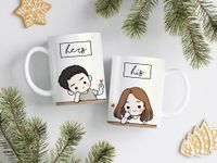 NEWQ Hers & His Printed Couple Coffee Mugs Set of 2 Combo Set | Gift for Women Men Wife Fiance for Anniversary Birthday Valentine's Day, 330 Milliliter CoupleF4