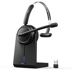 LEVN Wireless Headset, Wireless Headset with Mic for Work(Noise Cancelling), 65 Hours Woktime & Mute Button, Wireless Headset with Charging Base, Suitable for Call Center/Work from Home