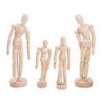 WANDIC Wooden Manikin Blockhead, 4 Pcs Wood Artist Figure Model for Sketch Charcoal Home Office Desk Decoration Gift