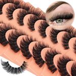 Fluffy Lashes Russian Strip Eyelashes Cat Eye False Lashes D Curl Wispy Volume Fake Eyelashes Natural Look Lash Strips 9 Pairs Pack