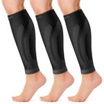 CAMBIVO 3 Pairs Calf Compression Sleeves for Women and Men, Leg Compression Sleeves for Running, Shin Splint, Calf Cramps, Varicose Veins, Swelling, Footless Compression Socks for Walking, Workout, Travel, Flight, Nurse(Black, SM)