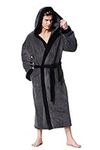 OUFANG Men's Hooded Bathrobe in 2 Colored Soft Spa Kimono Shawl Collar Hooded Long Robe Unisex