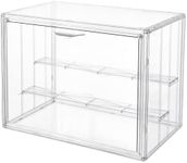 Attelite Clear Acrylic Display Case,3 Tier Display Shelf with 2 Movable Plate, Stackable Protection Showcase for Action Figures, Display Storage Box Countertop with Magnetic Door