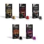 MUST, 100 Coffee Capsules in 100% Recyclable Aluminum, 5 Most Popular Espresso Blends, 5 Packs of 20 Capsules, Compatible with Nespresso Machine, Made in Italy