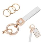 cobee Microfiber Leather Car Keychain, Bling Universal Key Fob Holder with Anti Lost D Buckle 360 Degree Rotatable Car Key Fob Keychain Holder with 3 Keyrings and Repair Bar (White)