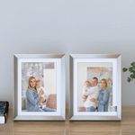 amazon basics Set of 2 Matted Photo Frames |Nickel Finish | Classic and Versatile Display for Art and Photos