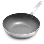 GreenPan Chatham Tri-Ply Stainless Steel Healthy Ceramic Nonstick 11" Wok Pan, PFAS-Free, Multi Clad, Induction, Dishwasher Safe, Oven Safe, Silver