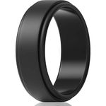 ThunderFit Silicone Wedding Rings for Men, Step Edge - 8mm Width - 2mm Thick (Black - Size 8.5-9 (18.9mm))