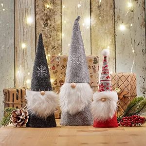 com-four® 3X Duendes navideños - Figuras de Invierno como decoración - Lindos Adornos de Mesa o Adornos de Habitaciones (3 Piezas - Gris Negro Rojo)