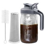 Cold Brew Coffee Maker Pitcher, 32 oz Thick Glass Mason Jar Spout Lid with Handle & Stainless Steel Filter for Iced Brew Coffee, Ice Lemonade, Sun Tea, Fruit Drinks Container