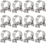 Glarks 12Pack 14-16mm Stainless Steel Mini Fuel Injection Hose Clamps Adjustable Pipe Hose Clip Tube Clamps Set (9/16''-5/8'' Dia)