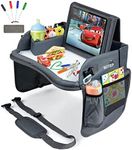 WITRIP Kids Travel Tray with Dry Erase Board, Travel Tray for Kids Car Seat, Carseat Table Trays for Toddler, Kid Activity Desk for Air Travel, No-Drop Tablet Holder & Borders (All Grey)