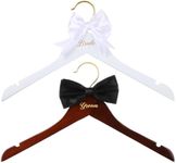 Beeveer 2 Pcs Bride Hanger Bride and Groom Wedding Dress Hanger Set Brown Wooden Wedding Hanger with Bow Tie for Tuxedo Suit White Bridal Hanger with White Bow Wedding Gift Bridal Party Shower Gift