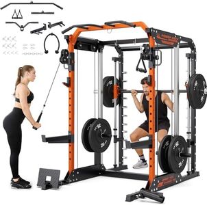 YOLEO Smith Machine with Independent Dual-Pulley System, 1700LBS Adjustable Cable Crossover Squat Rack, Multi-Functional Power Cage for Home Gym with More Workout Equipment LAT Pulldown Bar & Dip Bar