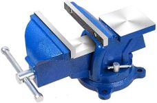 5" Heavy Duty Bench Vise, Pipe Vise Bench Vices with Anvil Swivel Table Top Clamp Locking Base, Double Swivel Rotating Vise Head& Body Rotates 360°(Blue)
