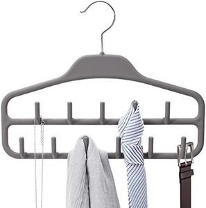 ELONG HOME Belt Hanger Rack Holder for Closet, Sturdy Belt Organizer with 360 Degree Swivel, 11 Large Sturdy Belt Hooks, Non Slip Rubberized Belt Storage, Grey