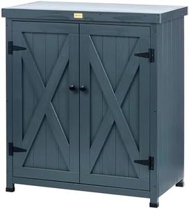 HABAU Outdoor Storage Cabinets Weatherproof for Patio, Garden Work Bench with Shelves & Metal Tabletop, Wooden Potting Table Workstation