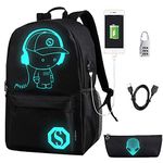 FLYMEI Anime Cartoon Luminous Backpack with USB Charging Port and Anti-theft Lock & Pencil Case, Unisex Fashion College School Bookbag Daypack Travel Laptop Backpack, Black