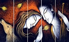 KYARA ARTS Multiple Frames, Beautiful Radha Krishna Wall Painting for Living Room, Bedroom, Office, Hotels, Drawing Room Wooden Framed Digital Painting (50inch x 30inch)