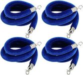 JAPCHET 4 Pack 6.6 Feet Velvet Rope, Blue Velvet Stanchion Rope with Silver Polished Hooks, Crowd Control Queue Line Barrier Rope Hanging Ropes for Hotels, Movie Theaters