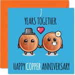 Cute Copper Anniversary Card for Boyfriend Girlfriend - 7 Years Together - Happy 7th Wedding Anniversary Cards for Women Men, 145mm x 145mm Greeting Cards for Seventh Anniversaries