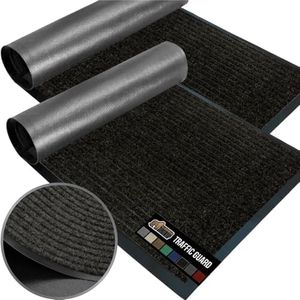 GORILLA GRIP Traffic Guard Door Mat, 2 Pack, Heavy Duty Waterproof Doormat, Commercial Office Space Welcome Mats, Stain and Fade Resistant, Low Profile, Strong Rubber Backing, 29x17, Black
