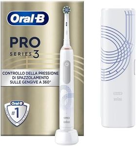 Oral-B Spazzolino Elettrico Ricaricabile Pro Series 3, Sensore di Pressione Luminoso, Batteria a Lunga Durata, 1 Testina, 1 Spazzolino Elettrico, 1 Custodia Viaggio, Bianco, Idea Regalo