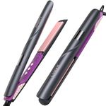 LANDOT Flat Iron Hair Straightener 1-inch: Straightener and Curler 2 in 1 - Professional Ceramic Straightening Iron for Straighten Curl Wave Hair - Dual Voltage 12 Digital Heat Settings 250-450F