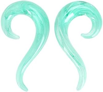 Stuppendux 2Pcs Green Art Glass Tapers Colorful Lines 9-Shaped Ear Tunnels Plugs Gagues Stretchers for Women Men 8g(3MM)