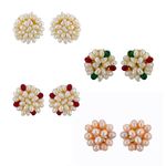 Sri Jagdamba Pearls Dealer Flower Earrings Combo For Women and Girls | Pack Of 4 Earrings | AA Freshwater Pearl Earrings | Ideal For Indo-western, Office-Wear, Wedding, Parties