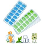 Carrot - Pop Up Ice Cube Trays for Freezer with Lid Ice Cube Trays, Silicone Easy-Release and Flexible 14-Ice Cubes Mould with Spill-Resistant, BPA Free and Food Grade for Freezer (Pack of 2)